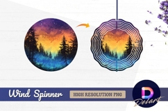 Forest at night with colorful sky Round Wind Spinner PNG Product Image 1