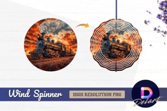 Vintage train at sunset with smoke Round Wind Spinner PNG Product Image 1