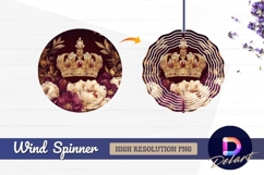 Golden crown on floral burgundy Round Wind Spinner PNG Product Image 1