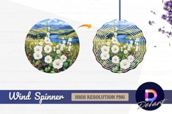 White flowers and berries mountain Round Wind Spinner PNG Product Image 1