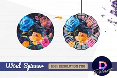 Oil painting colorful roses on black Round Wind Spinner PNG Product Image 1