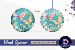 Painted butterflies and flowers on Round Wind Spinner PNG Product Image 1