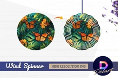 Monarch butterflies in lush tropical Round Wind Spinner PNG Product Image 1
