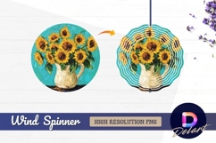 Impasto sunflowers still life Round Wind Spinner PNG Product Image 1