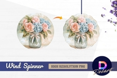 Watercolor roses and hydrangeas in Round Wind Spinner PNG Product Image 1