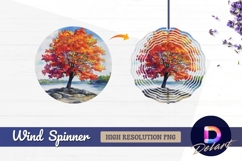 Autumn tree island watercolor Round Wind Spinner PNG Product Image 1