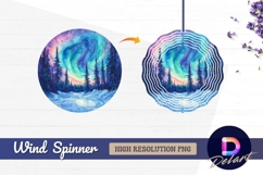 Watercolor aurora borealis landscape Round Wind Spinner PNG Product Image 1