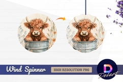 Cute highland cow in bucket Round Wind Spinner PNG Product Image 1