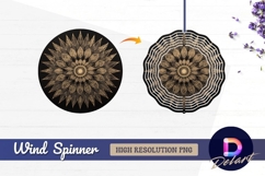 Golden mandala on black Round Wind Spinner PNG Product Image 1