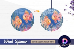 Watercolor goldfish swimming among Round Wind Spinner PNG Product Image 1