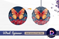 Butterfly and roses in a night sky Round Wind Spinner PNG Product Image 1