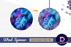 Neon tropical leaves Round Wind Spinner PNG Product Image 1