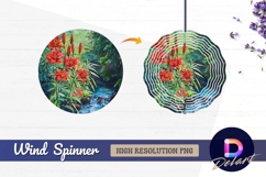 Watercolor painting red lilies by a Round Wind Spinner PNG Product Image 1