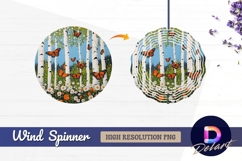 Monarch butterflies fly through birch Round Wind Spinner PNG Product Image 1