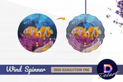 Clownfish pair swimming among coral Round Wind Spinner PNG Product Image 1