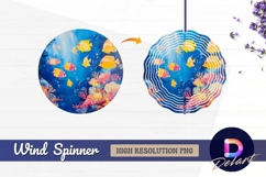 Colorful fish swimming around coral Round Wind Spinner PNG Product Image 1