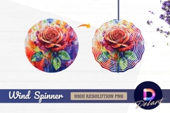 Red rose watercolor painting on Round Wind Spinner PNG Product Image 1