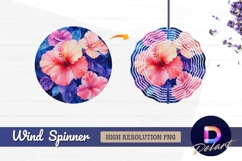 Watercolor hibiscus flowers with blue Round Wind Spinner PNG Product Image 1