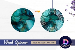 Teal blue and gold abstract Round Wind Spinner PNG Product Image 1
