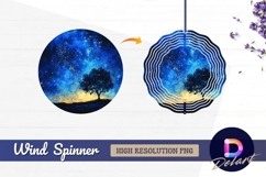 Dreamy night sky with tree silhouette Round Wind Spinner PNG Product Image 1