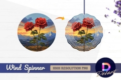 Two red roses against mountain sunset Round Wind Spinner PNG Product Image 1