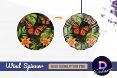 Monarch butterflies tropical foliage Round Wind Spinner PNG Product Image 1