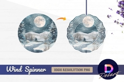Winter landscape with moon river and Round Wind Spinner PNG Product Image 1