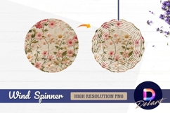 Embroidered pink and white flowers Round Wind Spinner PNG Product Image 1