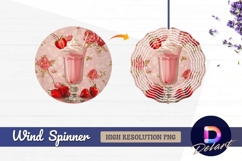 Strawberry milkshake with flowers and Round Wind Spinner PNG Product Image 1