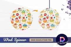 Colorful cupcake and fruit Round Wind Spinner PNG Product Image 1
