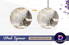 Winter cabin watercolor snowy forest Round Wind Spinner PNG Product Image 1