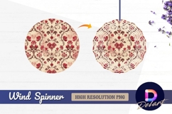 Red floral heart damask Round Wind Spinner PNG Product Image 1