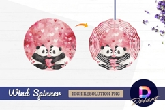 Watercolor pandas holding heart Round Wind Spinner PNG Product Image 1