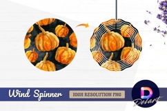 Watercolor pumpkin patch on dark Round Wind Spinner PNG Product Image 1