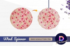 Pink flowers on vintage Round Wind Spinner PNG Product Image 1