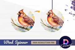 Watercolor cardinal bird on branch Round Wind Spinner PNG Product Image 1