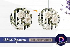 White roses on black and white Round Wind Spinner PNG Product Image 1