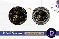 Golden glitter blackberries on black Round Wind Spinner PNG Product Image 1