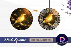 Golden bird on branch Round Wind Spinner PNG Product Image 1