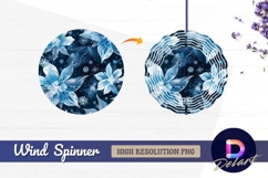 Elegant winter floral blue tones Round Wind Spinner PNG Product Image 1
