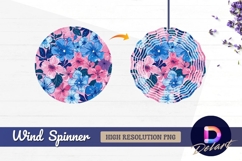 Floral pattern pink blue background Round Wind Spinner PNG Product Image 1