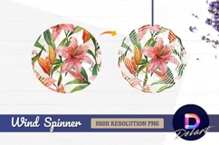 Watercolor lily floral Round Wind Spinner PNG Product Image 1