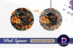 Dark floral pattern with orange Round Wind Spinner PNG Product Image 1