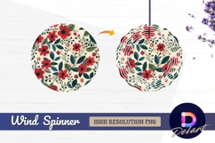 Red flowers and green leaves Round Wind Spinner PNG Product Image 1