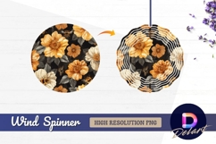 Bees and golden flowers on dark Round Wind Spinner PNG Product Image 1
