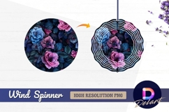 Floral pattern with pink blue flowers Round Wind Spinner PNG Product Image 1