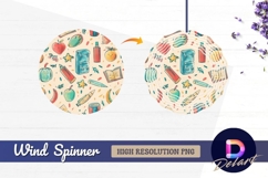 School supplies and fruits pattern Round Wind Spinner PNG Product Image 1