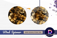 Golden floral bloom pattern on black Round Wind Spinner PNG Product Image 1