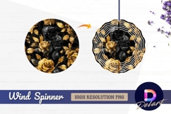 Black and gold roses Black and gold Round Wind Spinner PNG Product Image 1
