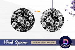 Black and white floral pattern Round Wind Spinner PNG Product Image 1